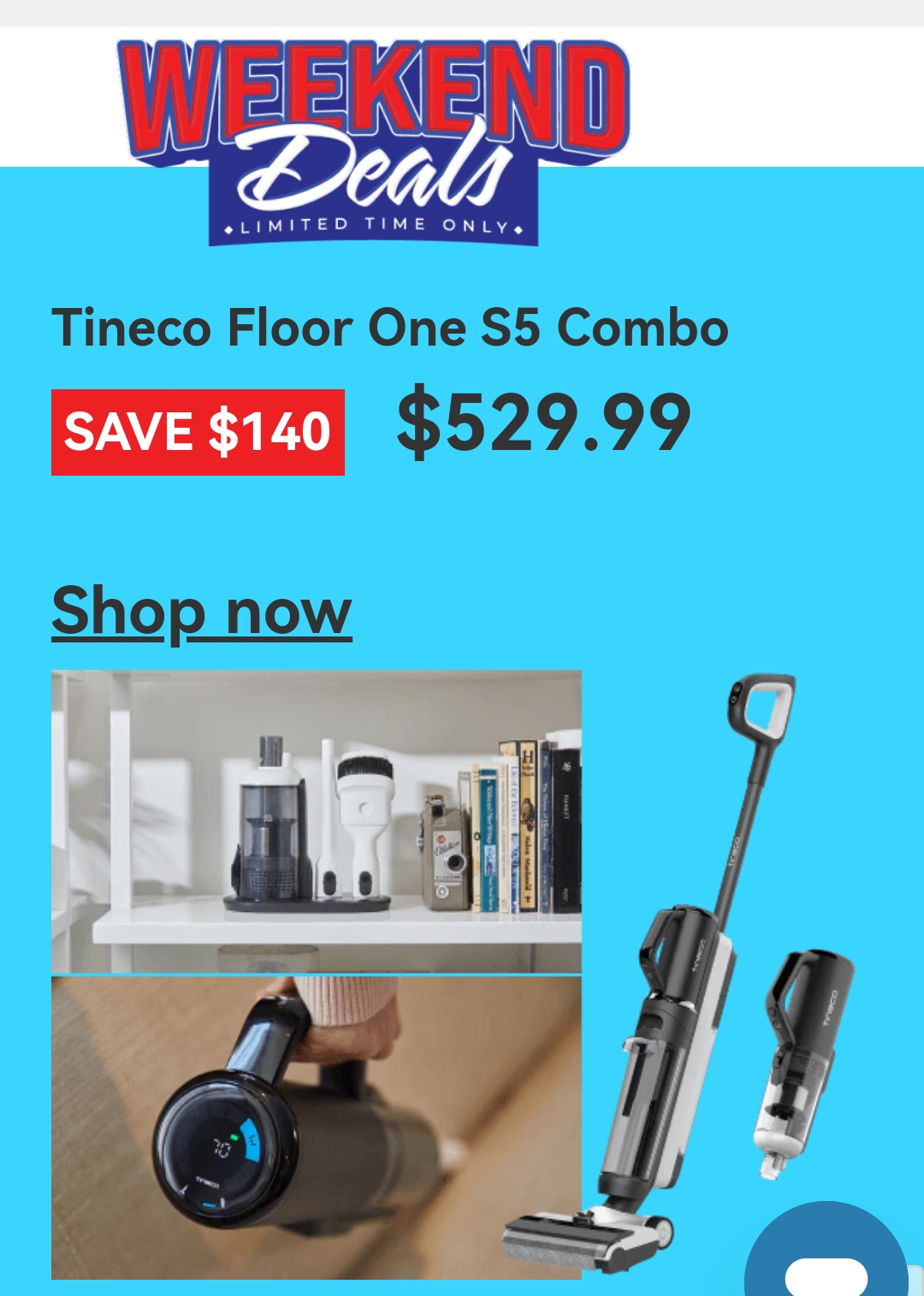 Costco本周特价:  Tineco Floor One S5吸尘器组合款，现价$529.99，省$140！