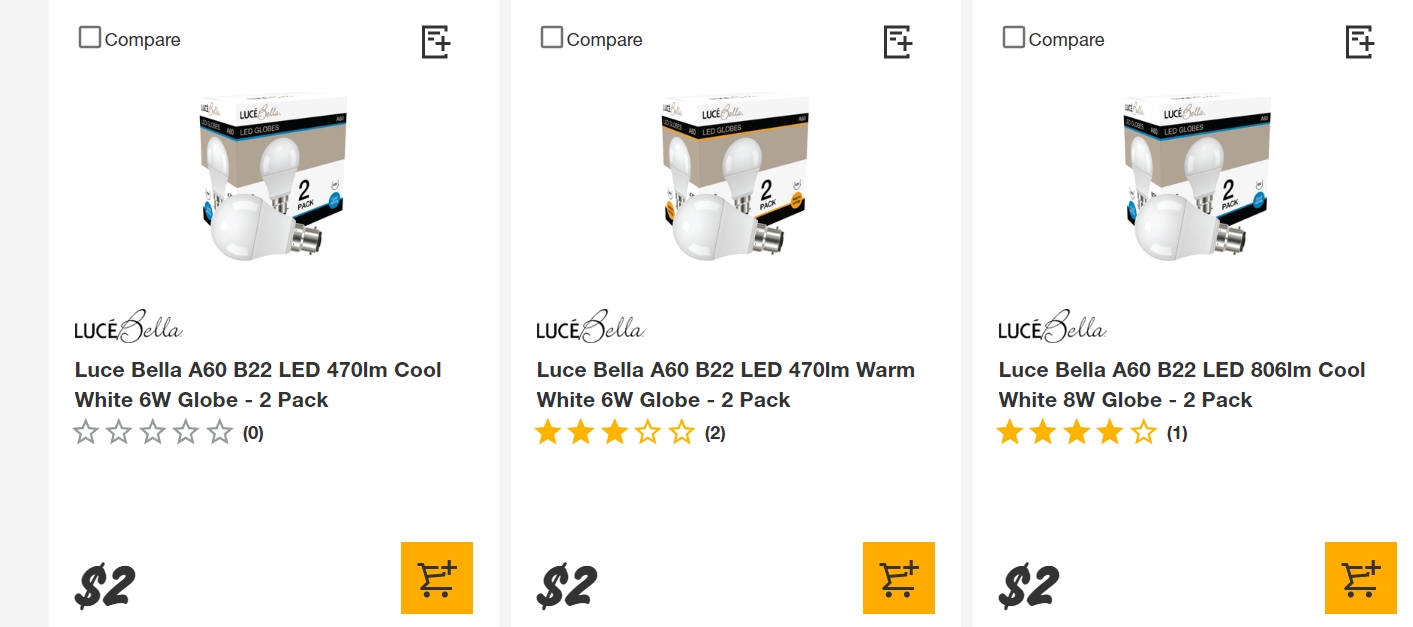 Luce Bella 2-4包LED灯泡（各种类型）仅售2澳币，@Bunnings。