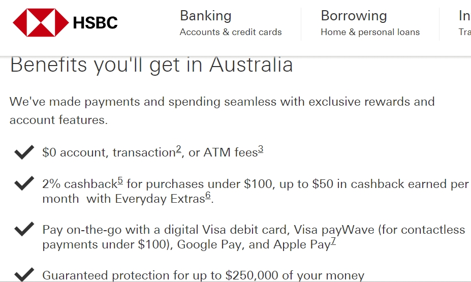 澳大利亚汇丰银行HSCB， 每月送50澳币~2% Instant Cashback