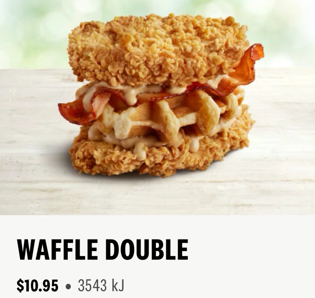 肯德基新款美食：华夫饼双层汉堡，价格$10.95 ！@ KFC