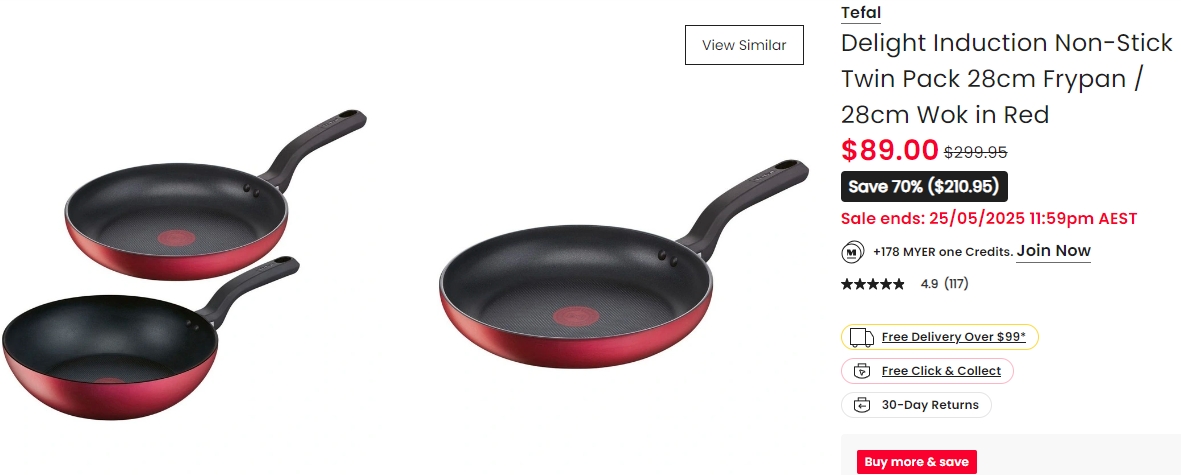 Tefal 不粘锅煎盘（2个装）特价！70%折扣！现价$89.00！@ Myer