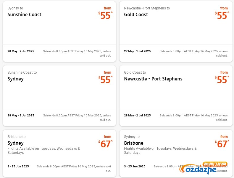 JetStar Friday Fare Frenzy机票周五促销：$55起！仅8小时！