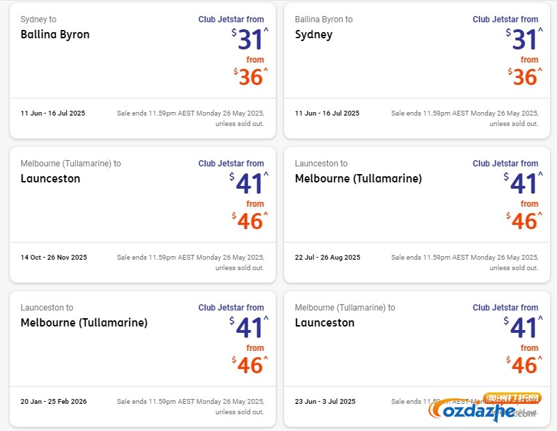 JetStar Weekend Fare Frenzy周末机票促销： $36起！